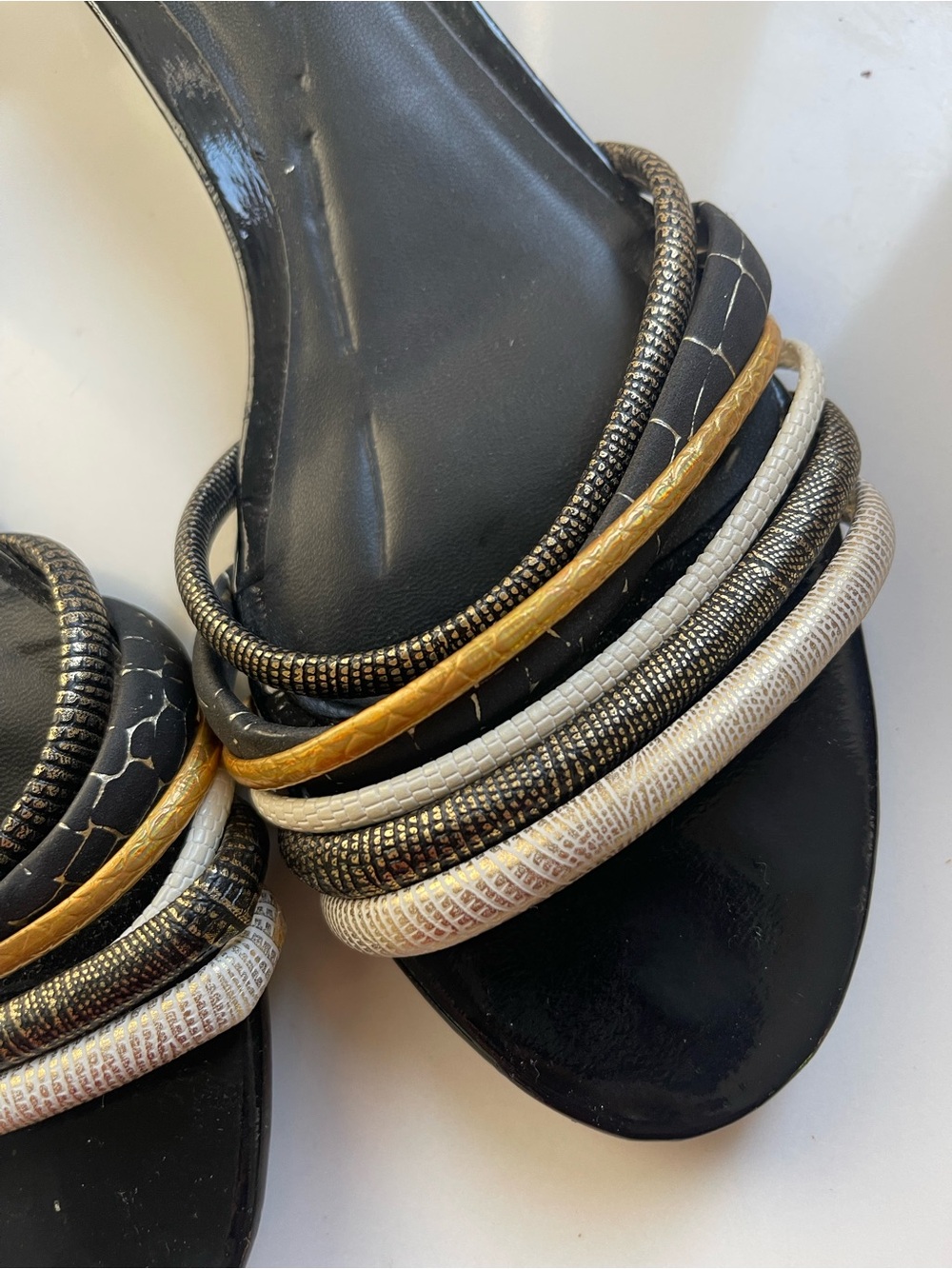 Aldo Black Ankle-Strap Sandals with metallic Bands size 9 - Picture 3 of 5